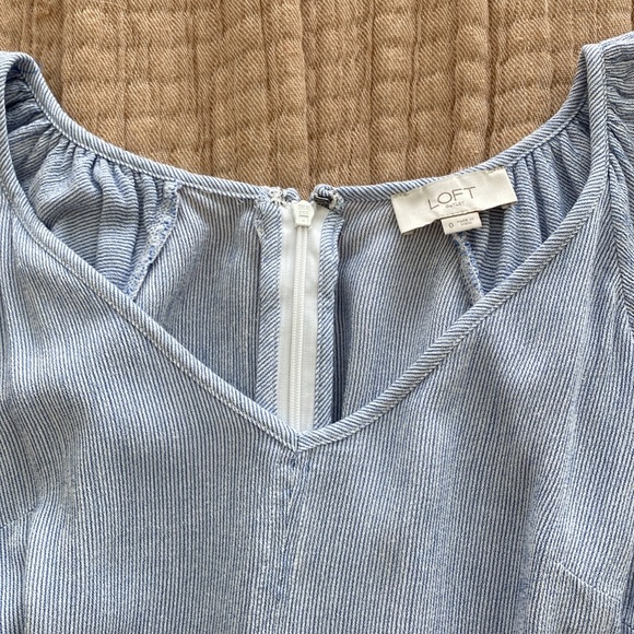 Loft denim blue and white ticking stripe maxi dress size 0 - Picture 3 of 7